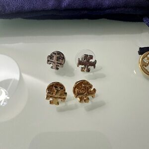 Tory Burch Kira Gold and Silver Logo Earrings